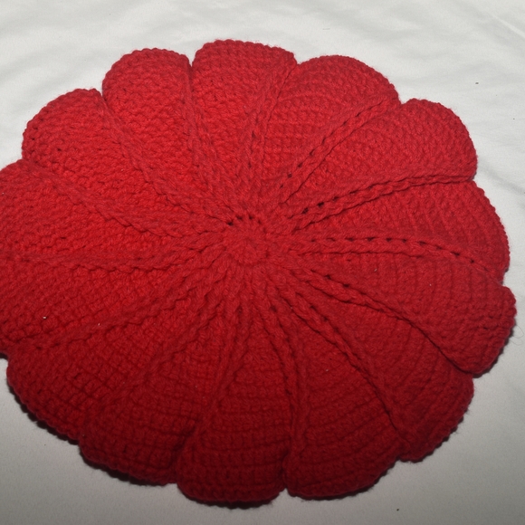 Red Designer Crochet Beret - Picture 3 of 9